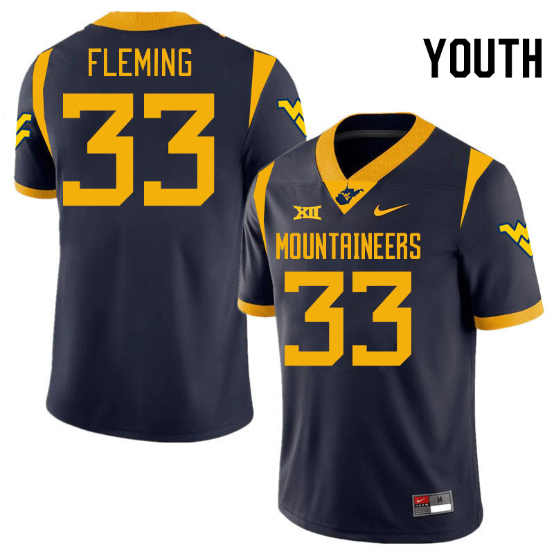 Youth #33 Aydin Fleming West Virginia Mountaineers College 2024 New Uniforms Football Jerseys Stitch